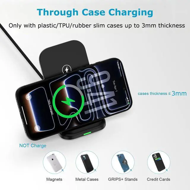 Alt view image 5 of 7 - for Motorola Edge 2026, Foldable Wireless Charger Phone Stand for Moto Edge+, Plus 2025 2024 2023, Razr Ultra, Razr, G Power, G Stylus 5G 2026 2025 2024, 15W Desk Fast Charging Dock Station