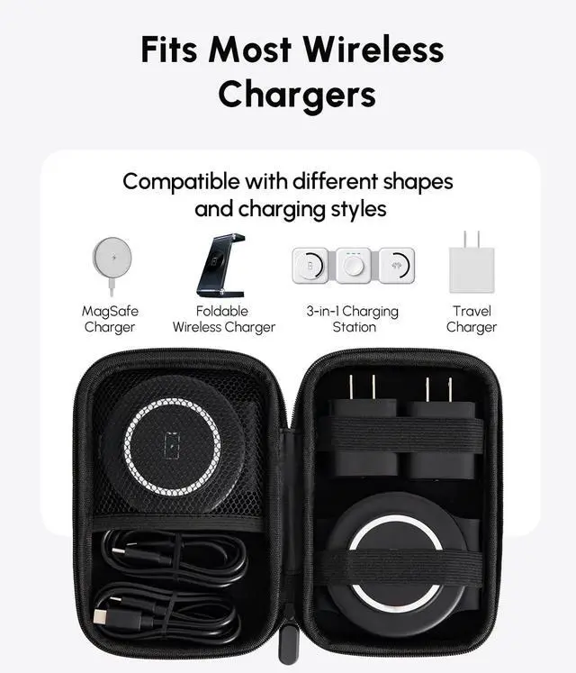 Alt view image 3 of 7 - Portable Charger Case Compatible with 3 in 1 Wireless Charging Station, 1680D Oxford Charger Organizer Travel Case for Foldable Charging Pad, Adapter and Cable - Matte Black