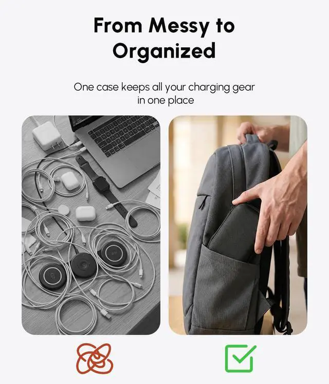 Alt view image 4 of 7 - Portable Charger Case Compatible with 3 in 1 Wireless Charging Station, 1680D Oxford Charger Organizer Travel Case for Foldable Charging Pad, Adapter and Cable - Matte Black