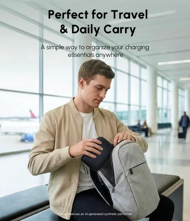 Alt view image 7 of 7 - Portable Charger Case Compatible with 3 in 1 Wireless Charging Station, 1680D Oxford Charger Organizer Travel Case for Foldable Charging Pad, Adapter and Cable - Matte Black