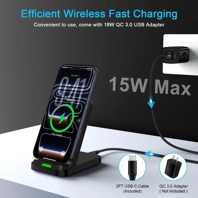 Alt view image 3 of 7 - 15W Android Wireless Charger Stand Fast Charging Compatible for Motorola Edge 2026 2025 2024 2023/Edge 70 Ultra 60 Pro/Razr/Razr 60 Pro/X70 Air/X50 Ultra/X40/Moto G Stylus 5G 2026/G Power 2025 2024