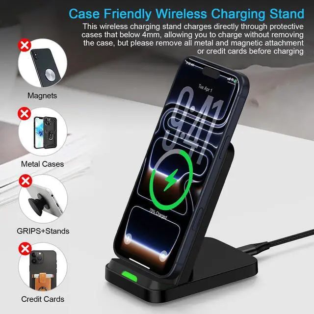 Alt view image 5 of 7 - 15W Android Wireless Charger Stand Fast Charging Compatible for Motorola Edge 2026 2025 2024 2023/Edge 70 Ultra 60 Pro/Razr/Razr 60 Pro/X70 Air/X50 Ultra/X40/Moto G Stylus 5G 2026/G Power 2025 2024