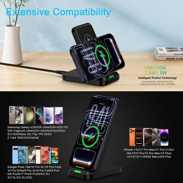 Alt view image 6 of 7 - 15W Android Wireless Charger Stand Fast Charging Compatible for Motorola Edge 2026 2025 2024 2023/Edge 70 Ultra 60 Pro/Razr/Razr 60 Pro/X70 Air/X50 Ultra/X40/Moto G Stylus 5G 2026/G Power 2025 2024