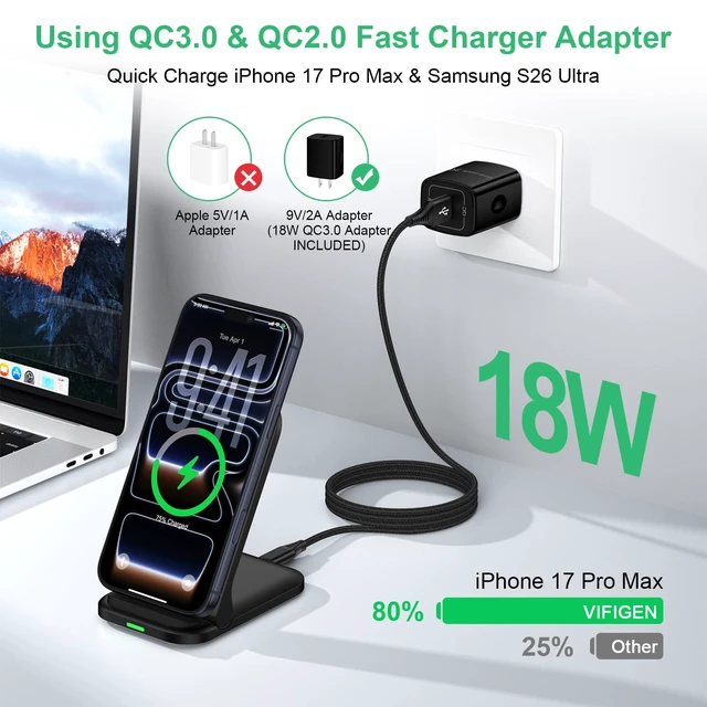 Alt view image 2 of 7 - Wireless Charger Samsung Fast Charging Stand for Samsung Galaxy S26 Ultra | 15W Wireless Phone Charger for Android Station Dock for Samsung S26+/S26/S25/S24/S23/S22/S21,Moto G Stylus Razr Ultra 2026