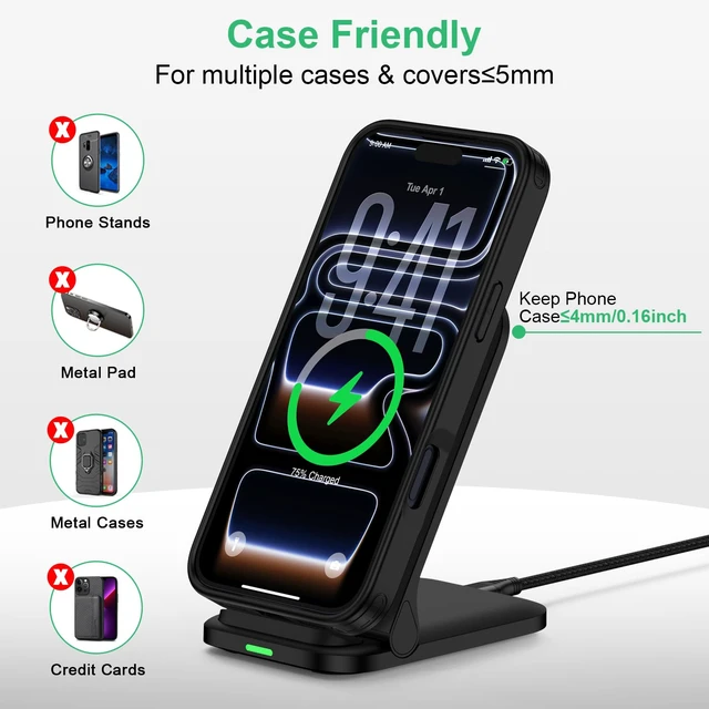 Alt view image 6 of 7 - Wireless Charger Samsung Fast Charging Stand for Samsung Galaxy S26 Ultra | 15W Wireless Phone Charger for Android Station Dock for Samsung S26+/S26/S25/S24/S23/S22/S21,Moto G Stylus Razr Ultra 2026