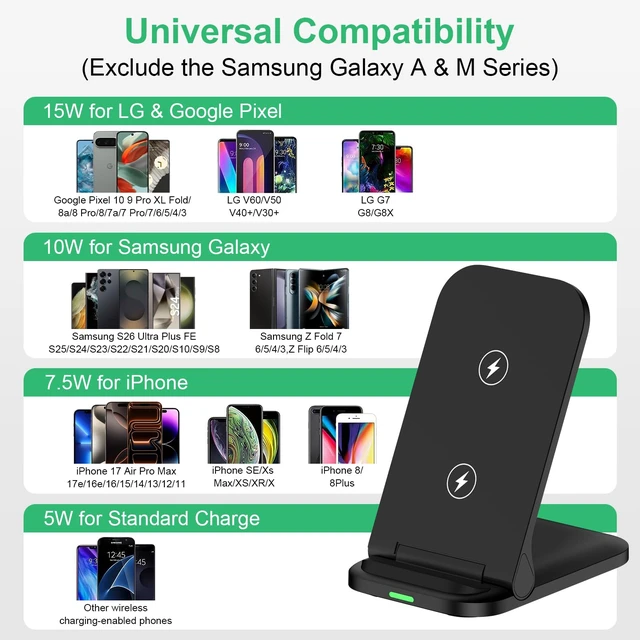 Alt view image 7 of 7 - Wireless Charger Samsung Fast Charging Stand for Samsung Galaxy S26 Ultra | 15W Wireless Phone Charger for Android Station Dock for Samsung S26+/S26/S25/S24/S23/S22/S21,Moto G Stylus Razr Ultra 2026