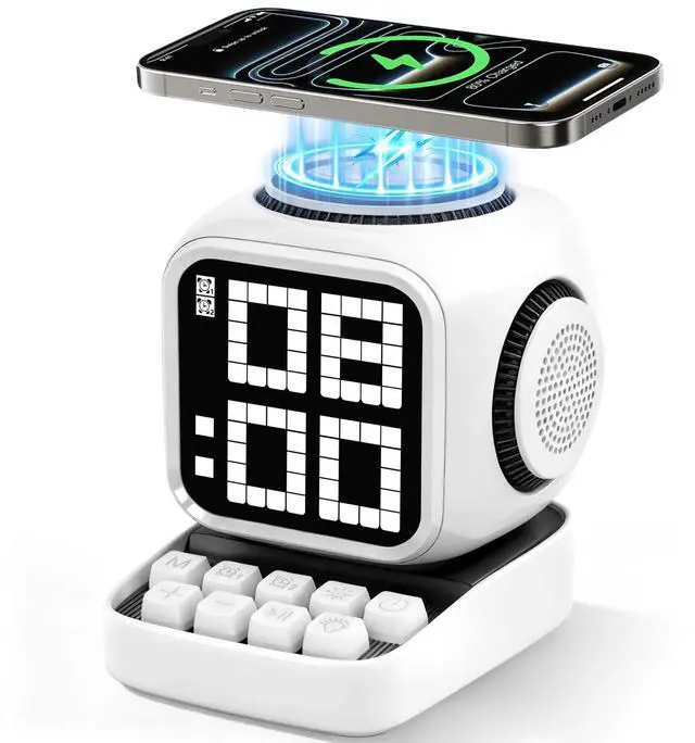 Main image of Smart Bluetooth Speaker with Wireless Charger: Digital Alarm Clocks for Bedrooms - 15W Fast Wireless Charging Station with 3 Modes - Portable Speaker Gifts for Men Women