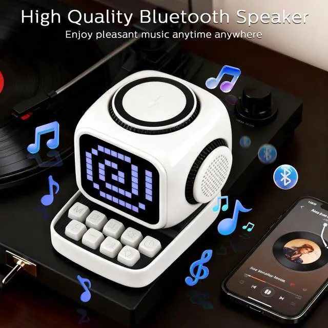 Alt view image 3 of 7 - Smart Bluetooth Speaker with Wireless Charger: Digital Alarm Clocks for Bedrooms - 15W Fast Wireless Charging Station with 3 Modes - Portable Speaker Gifts for Men Women