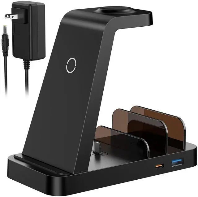 Main image of 5-in-1 Wireless Charging Station: Fast Charging Dock for Phone 17/16/15/14/13/12 Series, Includes 36W Adapter, Black