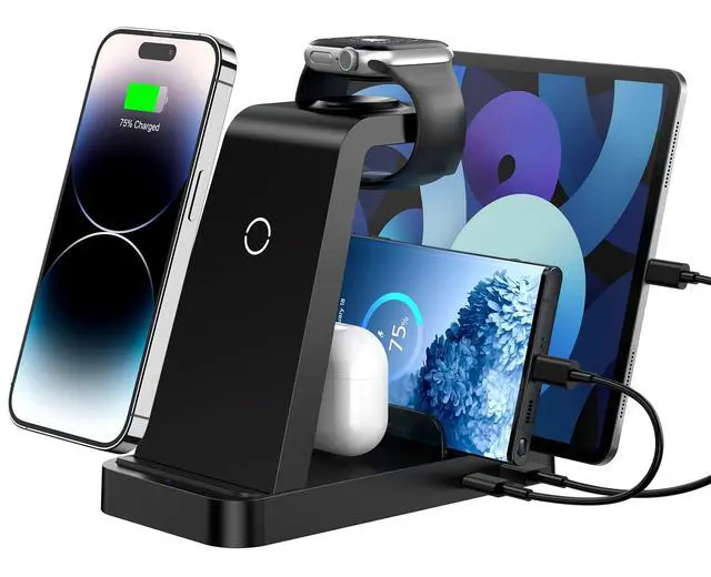 Alt view image 2 of 7 - 5-in-1 Wireless Charging Station: Fast Charging Dock for Phone 17/16/15/14/13/12 Series, Includes 36W Adapter, Black