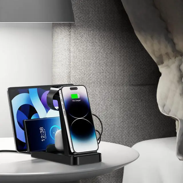 Alt view image 7 of 7 - 5 in 1 Wireless Charger, Charging Station for Apple Multiple Devices, Reliable Charging Dock for Phone 17/16e/16/15/14/13/12 Pro Max, Apple Watch, AirPods (Pro/3/2), iPad, Includes Adapter