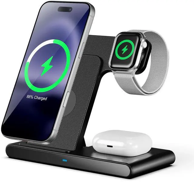 Main image of 3 in 1 Wireless Charging Stand for Multiple Apple Devices, Compatible with iPhone 17 16e 16 15 14 Pro Max 13 12 11, Watch Series and AirPods 4 3 Pro