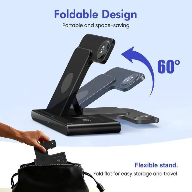 Alt view image 3 of 7 - 3 in 1 Wireless Charging Stand for Multiple Apple Devices, Compatible with iPhone 17 16e 16 15 14 Pro Max 13 12 11, Watch Series and AirPods 4 3 Pro