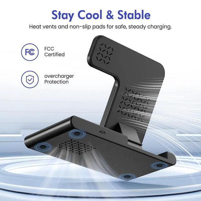 Alt view image 5 of 7 - 3 in 1 Wireless Charging Stand for Multiple Apple Devices, Compatible with iPhone 17 16e 16 15 14 Pro Max 13 12 11, Watch Series and AirPods 4 3 Pro