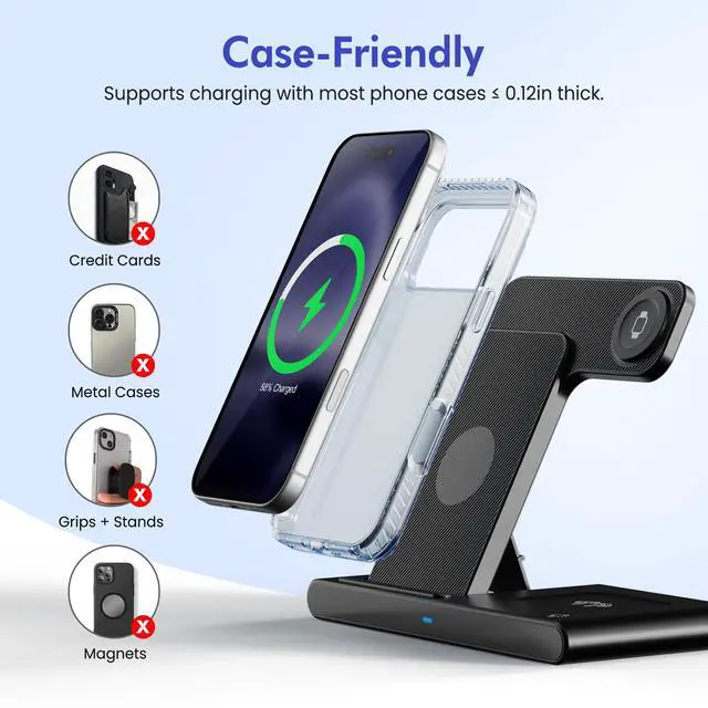 Alt view image 4 of 7 - 3 in 1 Wireless Charging Stand for Multiple Apple Devices, Compatible with iPhone 17 16e 16 15 14 Pro Max 13 12 11, Watch Series and AirPods 4 3 Pro