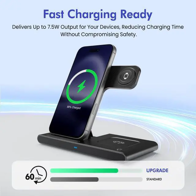 Alt view image 7 of 7 - 3 in 1 Wireless Charging Stand for Multiple Apple Devices, Compatible with iPhone 17 16e 16 15 14 Pro Max 13 12 11, Watch Series and AirPods 4 3 Pro