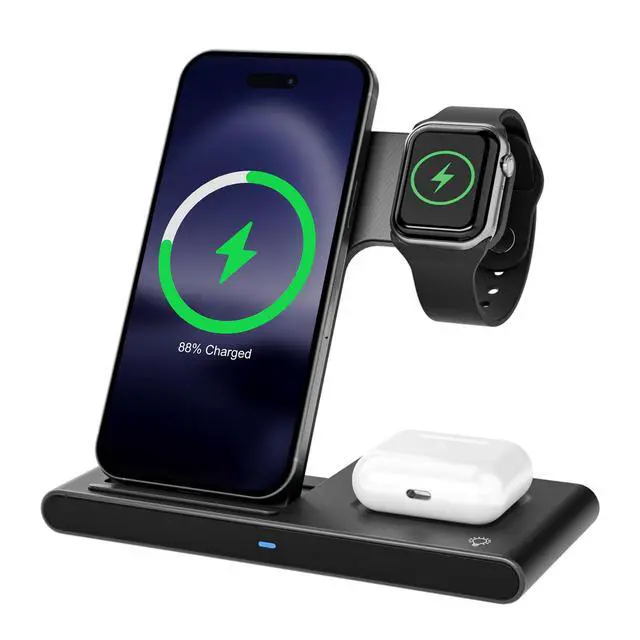 Alt view image 2 of 7 - 3 in 1 Qi Wireless Charger Dock, Foldable & Compact for iPhone 17-12 Series, Apple Watch & AirPods, Ideal for Desk Use (Black)