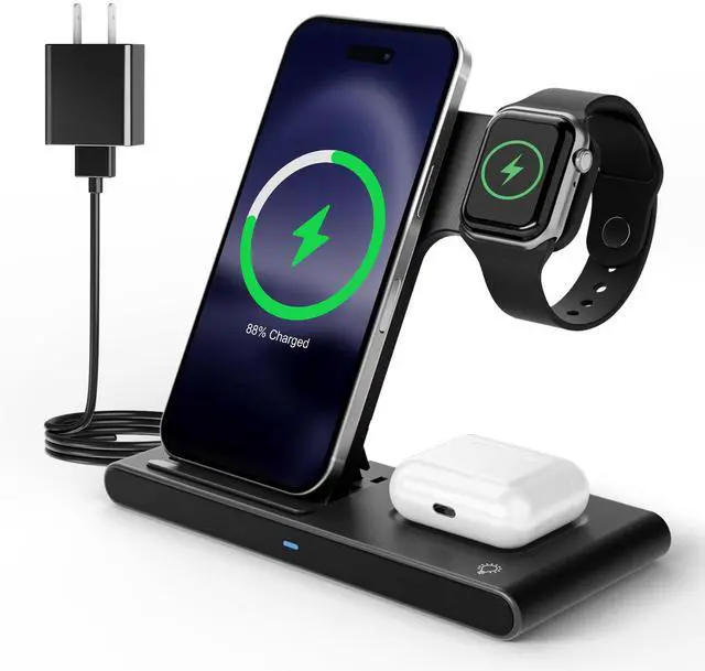 Main image of 3 in 1 Qi Wireless Charger Dock, Foldable & Compact for iPhone 17-12 Series, Apple Watch & AirPods, Ideal for Desk Use (Black)