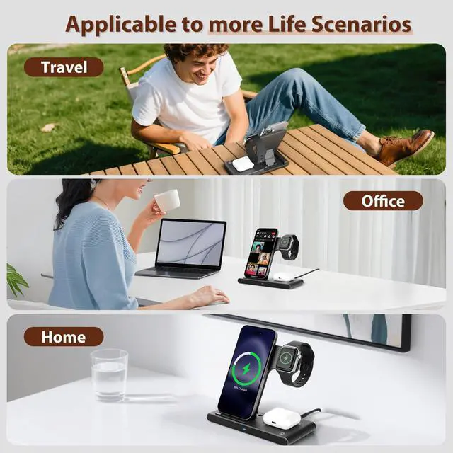 Alt view image 6 of 7 - 3 in 1 Qi Wireless Charger Dock, Foldable & Compact for iPhone 17-12 Series, Apple Watch & AirPods, Ideal for Desk Use (Black)
