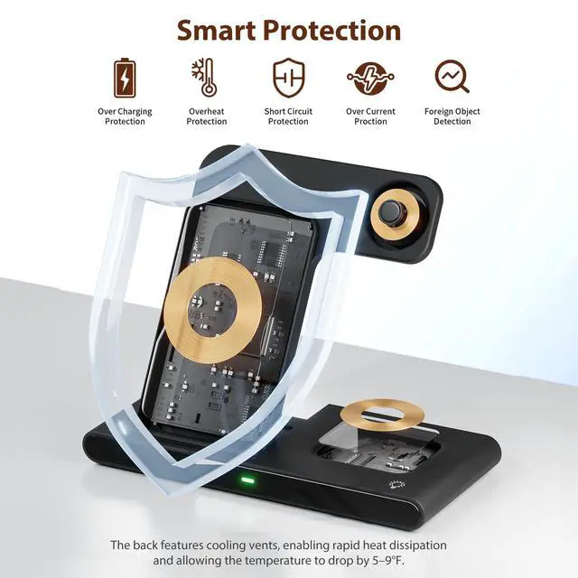 Alt view image 7 of 7 - 3 in 1 Qi Wireless Charger Dock, Foldable & Compact for iPhone 17-12 Series, Apple Watch & AirPods, Ideal for Desk Use (Black)