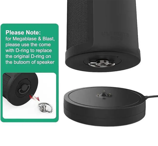 Alt view image 3 of 7 - Charging Dock for Ultimate Ears UE Boom 3/Megaboom 3/Blast/Megablast, Charger Cradle Mount Stand Base Station with Extra USB Port, USB Cable (Black)