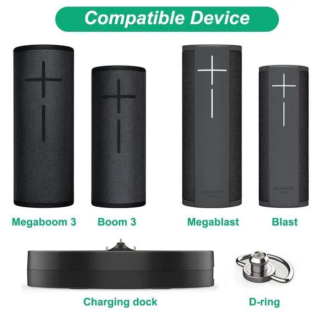 Alt view image 2 of 7 - Charging Dock for Ultimate Ears UE Boom 3/Megaboom 3/Blast/Megablast, Charger Cradle Mount Stand Base Station with Extra USB Port, USB Cable (Black)