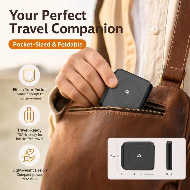 Alt view image 2 of 7 - Portable Charger for Magsafe -Travel iPhone Charger- 2 in 1 Foldable Charging Station for Apple Multiple Devices - Magnetic Wireless Charging Pad for iPhone 17 pro max 16 15 14 13 & Airpods