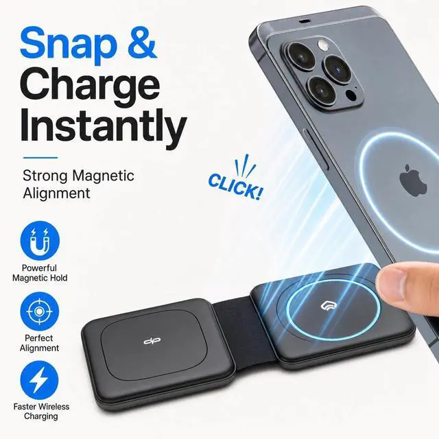 Alt view image 4 of 7 - Portable Charger for Magsafe -Travel iPhone Charger- 2 in 1 Foldable Charging Station for Apple Multiple Devices - Magnetic Wireless Charging Pad for iPhone 17 pro max 16 15 14 13 & Airpods