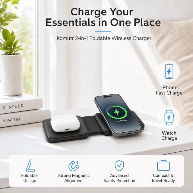 Alt view image 7 of 7 - Portable Charger for Magsafe -Travel iPhone Charger- 2 in 1 Foldable Charging Station for Apple Multiple Devices - Magnetic Wireless Charging Pad for iPhone 17 pro max 16 15 14 13 & Airpods