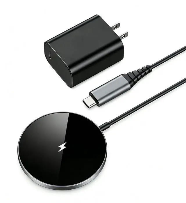 Main image of Magnetic Fast Wireless Charger Pad with 20W PD Adapter,for MagSafe iPhone 17/16/15/14/13/12 Series & AirPods 3/2/Pro 2,Non-Slip Base & Strong Magnetic Alignment for Desk and Office Use(Black)