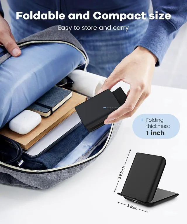Alt view image 2 of 7 - Samsung Galaxy Z Flip 7 Wireless Charger 15W Foldable Stand,Qi Fast Charging Station Travel Dock for z Flip 7 6 5 4 3 & Motorola Razr+,PD 20W Adapter Included,Black