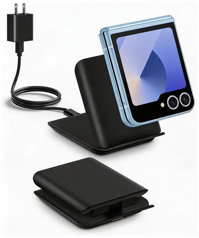Main image of Samsung Galaxy Z Flip 7 Wireless Charger 15W Foldable Stand,Qi Fast Charging Station Travel Dock for z Flip 7 6 5 4 3 & Motorola Razr+,PD 20W Adapter Included,Black