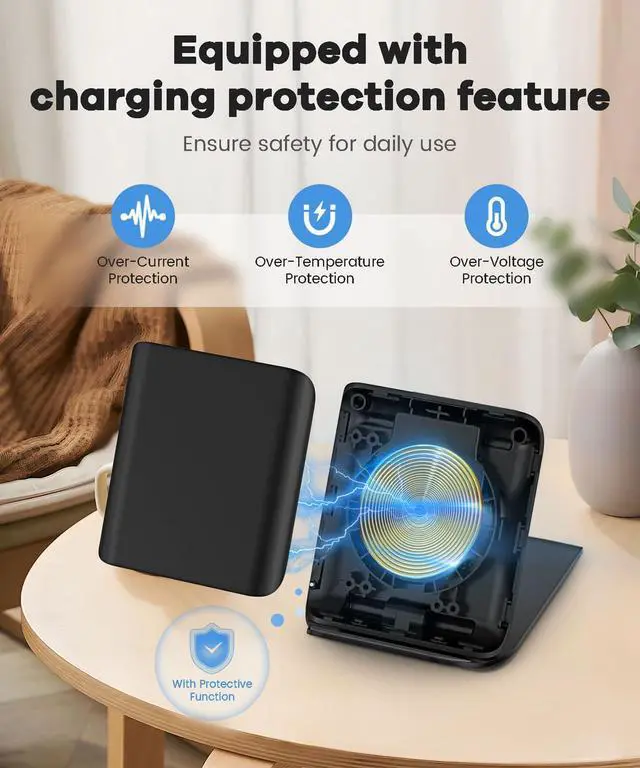 Alt view image 4 of 7 - Samsung Galaxy Z Flip 7 Wireless Charger 15W Foldable Stand,Qi Fast Charging Station Travel Dock for z Flip 7 6 5 4 3 & Motorola Razr+,PD 20W Adapter Included,Black