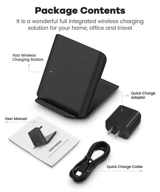 Alt view image 7 of 7 - Samsung Galaxy Z Flip 7 Wireless Charger 15W Foldable Stand,Qi Fast Charging Station Travel Dock for z Flip 7 6 5 4 3 & Motorola Razr+,PD 20W Adapter Included,Black