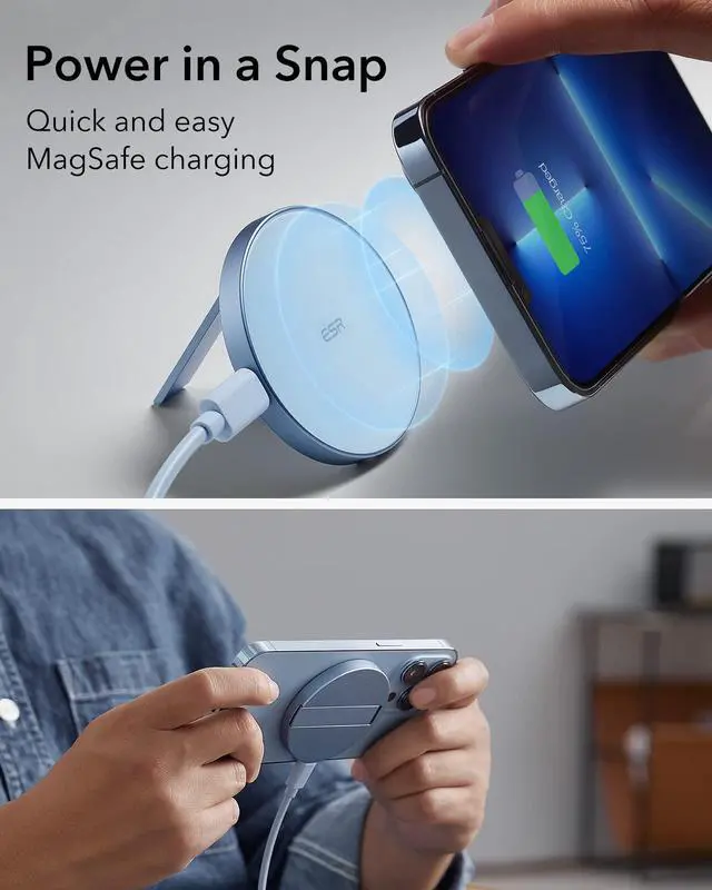 Alt view image 3 of 7 - for Magsafe Charger, Wireless Charger Kickstand, Charging Pad for iPhone 16/15/14/13/12 Series and AirPods 4/3/Pro/Pro 2, Galaxy S25 Strong Magnetic Charger Pad with 5 ft Removable Cable, Blue