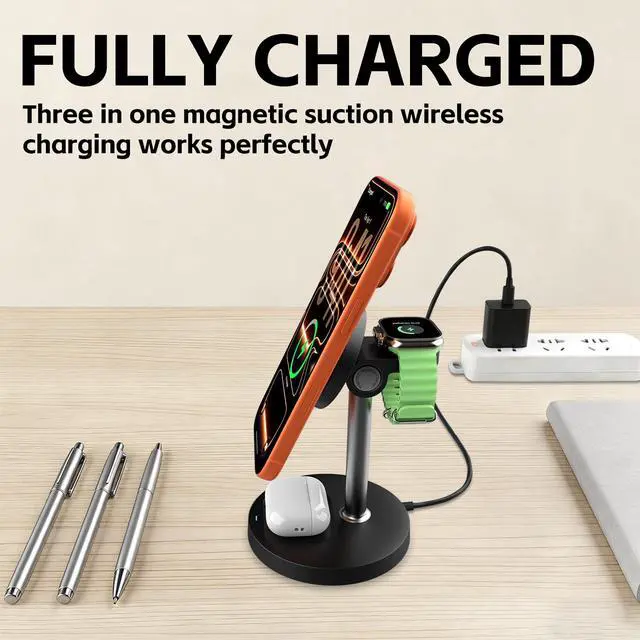 Alt view image 3 of 7 - 3-in-1 Magnetic Wireless Charging Station, 15W Fast Charging for iPhone 17/16/15/14/13/12, Watch Ultra/SE/S1-11 & AirPods Pro/3/2, Adjustable Standing Dock with USB-C