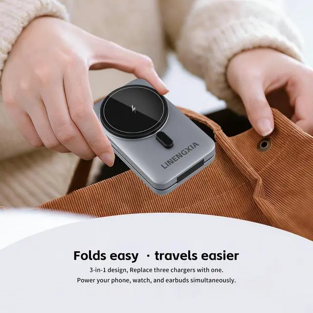 Alt view image 7 of 7 - 3-in-1 Magnetic Wireless Charging Station, 15W Fast Charging Stand for iPhone 17/16/15/14/13/12, Watch S1-11/Ultra/SE & AirPods Pro/3/2, Foldable Adjustable Desktop Dock with USB-C