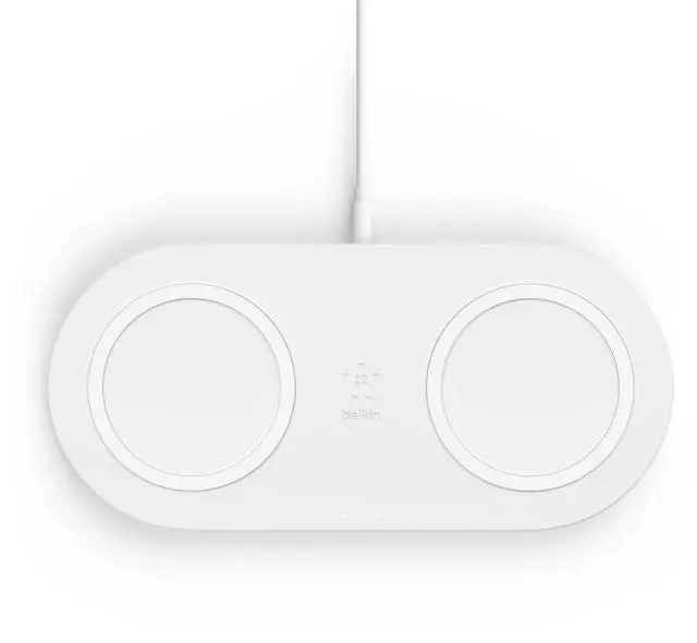 Main image of Quick Charge Dual Wireless Charging Pad - 10W Qi-Certified Charger Pad for iPhone, Samsung, Apple Airpods & More - Charge While Listening to Music, Streaming Videos, & Video Calls - White