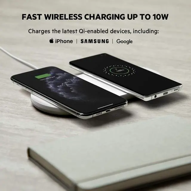 Alt view image 3 of 7 - Quick Charge Dual Wireless Charging Pad - 10W Qi-Certified Charger Pad for iPhone, Samsung, Apple Airpods & More - Charge While Listening to Music, Streaming Videos, & Video Calls - White