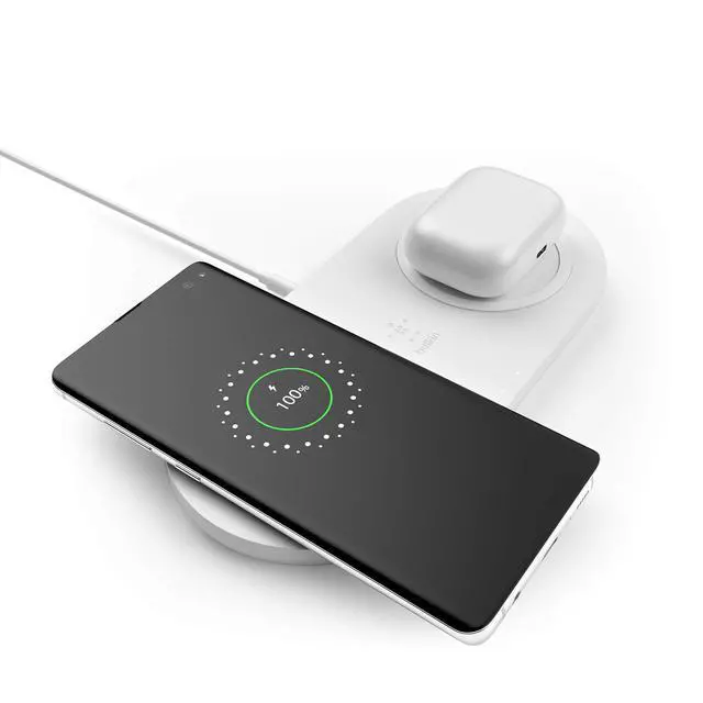 Alt view image 6 of 7 - Quick Charge Dual Wireless Charging Pad - 10W Qi-Certified Charger Pad for iPhone, Samsung, Apple Airpods & More - Charge While Listening to Music, Streaming Videos, & Video Calls - White