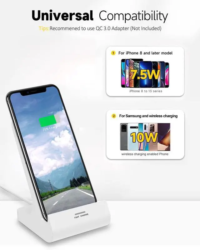 Alt view image 3 of 7 - Z1 Wireless Charger Wireless Phone Charger Stand 10W Max Compatible with Apple iPhone 12/12 Pro Max/ 11Pro/11Pro Max/XR/XS Max/XS/X/8/8Plus, Samsung Galaxy