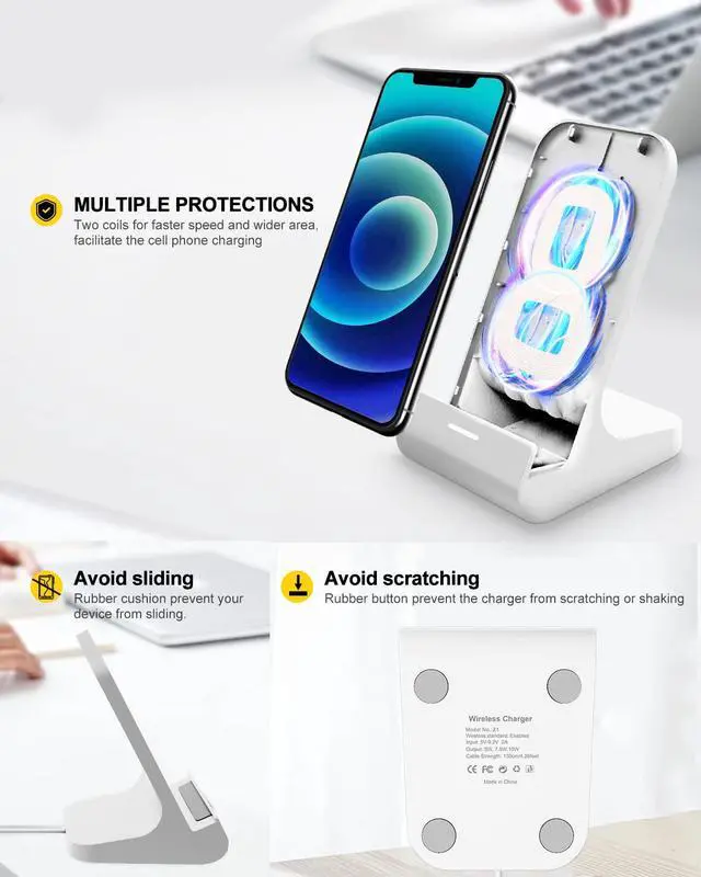 Alt view image 6 of 7 - Z1 Wireless Charger Wireless Phone Charger Stand 10W Max Compatible with Apple iPhone 12/12 Pro Max/ 11Pro/11Pro Max/XR/XS Max/XS/X/8/8Plus, Samsung Galaxy