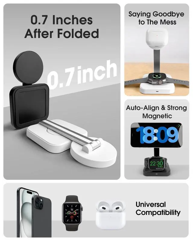 Alt view image 2 of 6 - Wireless Charging Station for Magsafe Charger, Wireless Charger for iPhone 17/16/15/14/13 Series/Apple Watch/AirPods Pro, Faster Magnetic Charger Stand, Adjustable Angle Foldable Travel Phone Holder