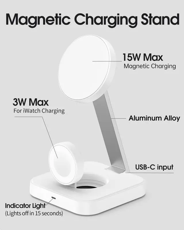 Alt view image 3 of 6 - Wireless Charging Station for Magsafe Charger, Wireless Charger for iPhone 17/16/15/14/13 Series/Apple Watch/AirPods Pro, Faster Magnetic Charger Stand, Adjustable Angle Foldable Travel Phone Holder