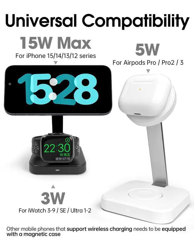 Alt view image 5 of 6 - Wireless Charging Station for Magsafe Charger, Wireless Charger for iPhone 17/16/15/14/13 Series/Apple Watch/AirPods Pro, Faster Magnetic Charger Stand, Adjustable Angle Foldable Travel Phone Holder