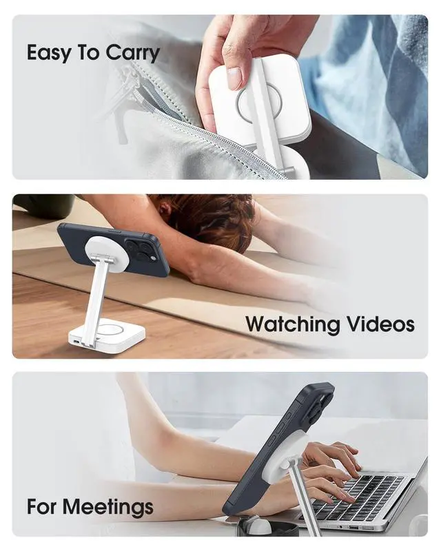 Alt view image 6 of 6 - Wireless Charging Station for Magsafe Charger, Wireless Charger for iPhone 17/16/15/14/13 Series/Apple Watch/AirPods Pro, Faster Magnetic Charger Stand, Adjustable Angle Foldable Travel Phone Holder