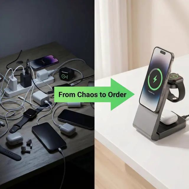 Alt view image 7 of 7 - 3 in 1 Charging Station for Apple, Wireless iPhone Charging Station for Multiple Devices, Foldable Magnetic Mag-Safe Charging Station for iPhone 17/16/15/14/13/12/pro/pro max,Apple Watch,AirPods