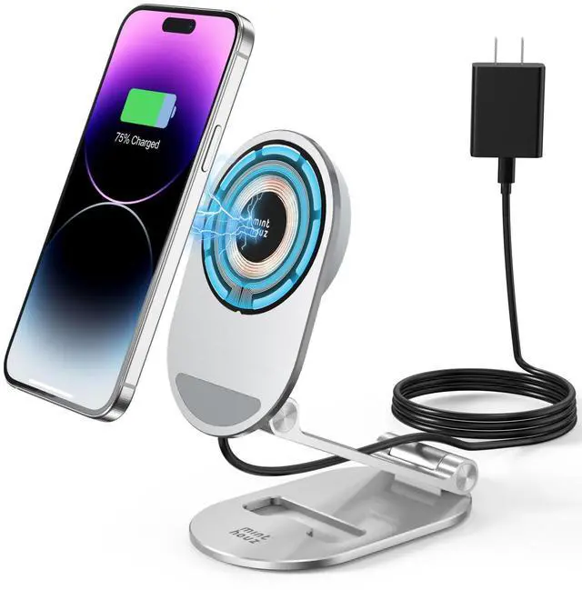 Main image of Magnetic Wireless Charger, Foldable Mag Safe Charging Stand, Adjustable Wireless Charging Station with 20W Wall Adapter, for iPhone 16 15 14 13 12 Pro/Max/Plus, AirPods 3/Pro 2/Pro