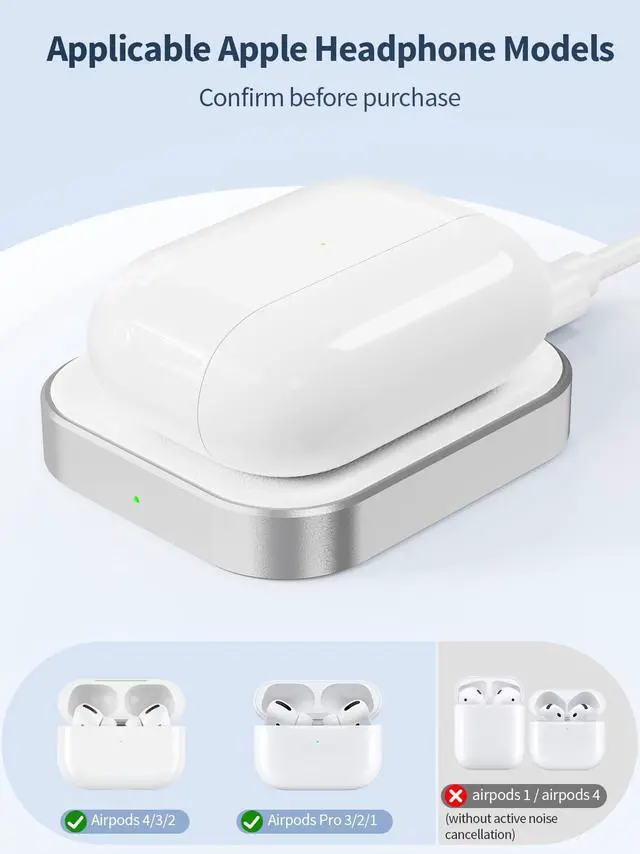 Alt view image 2 of 7 - AirPods Pro Charger, Wireless Charging Station for AirPods Pro 3/ Pro 2/Pro, Wireless Charger for Airpods 4 (with Active Noise Cancellation)/ 3rd/ 2rd, White