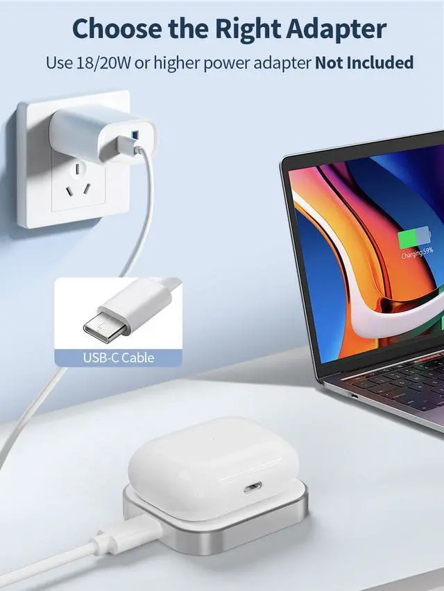 Alt view image 7 of 7 - AirPods Pro Charger, Wireless Charging Station for AirPods Pro 3/ Pro 2/Pro, Wireless Charger for Airpods 4 (with Active Noise Cancellation)/ 3rd/ 2rd, White